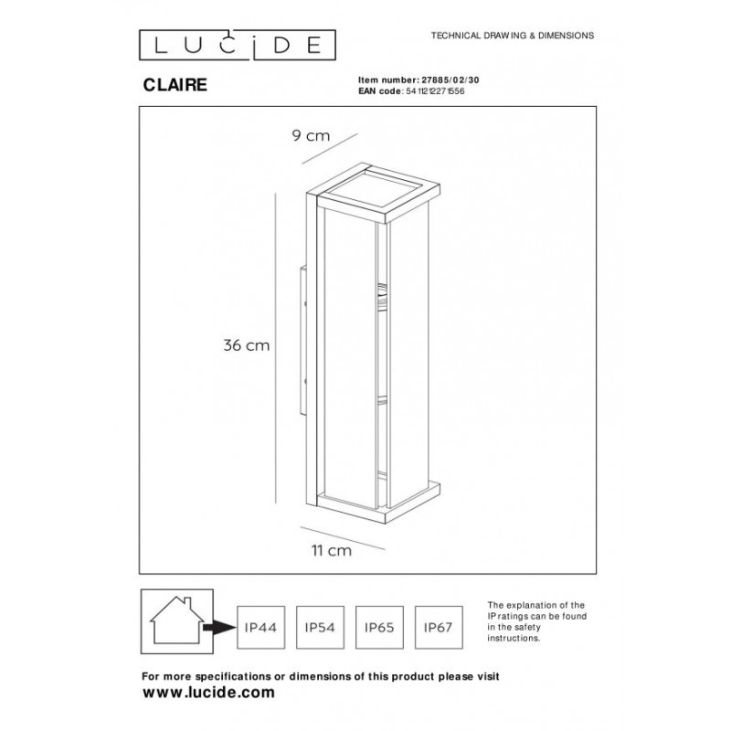 Lucide Lampa zewnętrzna ścienna CLAIRE 27885/02/30 antracyt
