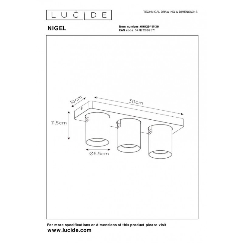 Lucide Reflektor sufitowy NIGEL 09929/15/30 czarny