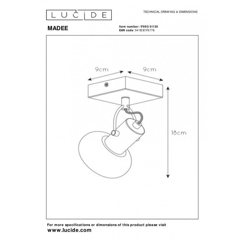 Lucide Reflektor ścienny MADEE 17993/01/30 czarny