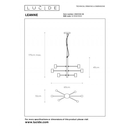 Lucide Lampa wisząca nowoczesna LEANNE 21421/06/30 czarny