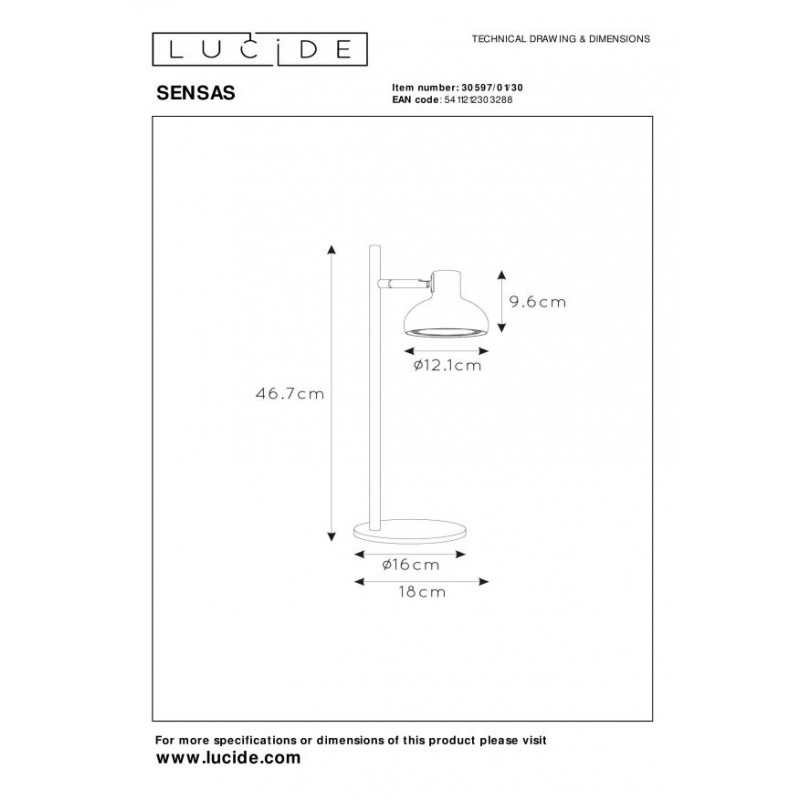 Lucide Lampa stołowa SENSAS 30597/01/30 czarny