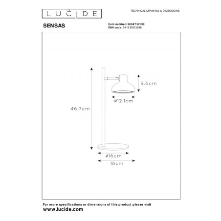 Lucide Lampa stołowa SENSAS 30597/01/30 czarny