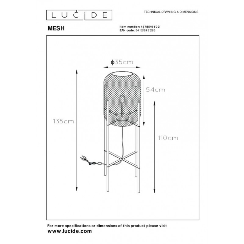 Lucide Lampa podłogowa MESH 45785/01/02 złoty i odcienie złota, czarny