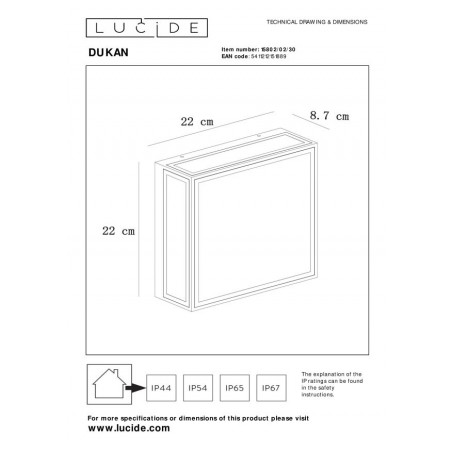 Lucide Lampa zewnętrzna sufitowa DUKAN 15802/02/30 czarny