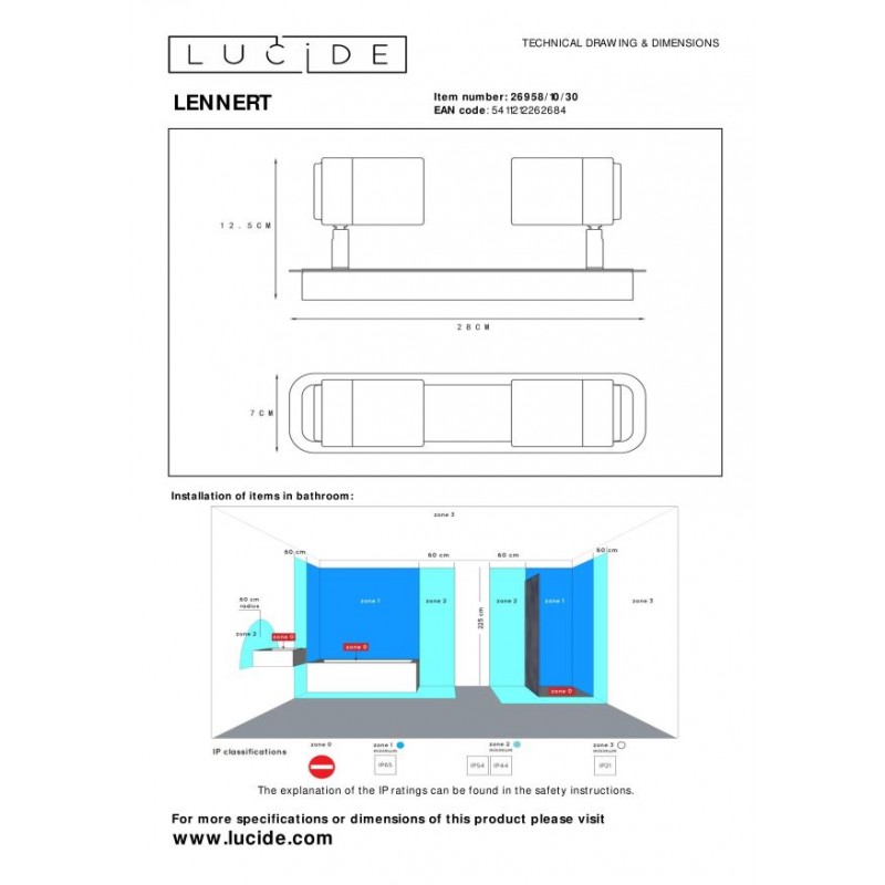 Lucide Lampa łazienkowa sufitowa LENNERT 26958/10/30 czarny