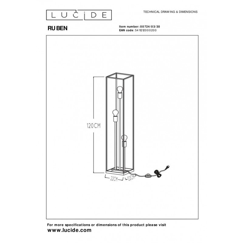 Lucide Lampa podłogowa RUBEN 00724/03/30 czarny, złoty i odcienie złota