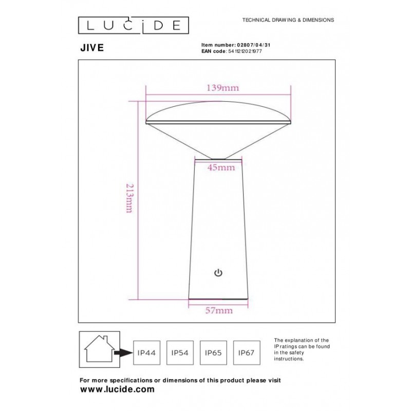 Lucide Lampa zewnętrzna przenośna JIVE 02807/04/31 biały, biały