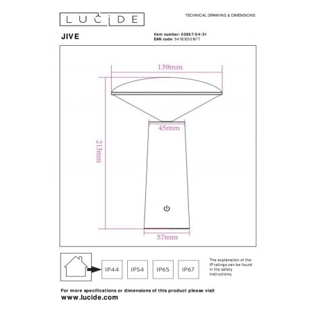 Lucide Lampa zewnętrzna przenośna JIVE 02807/04/31 biały, biały