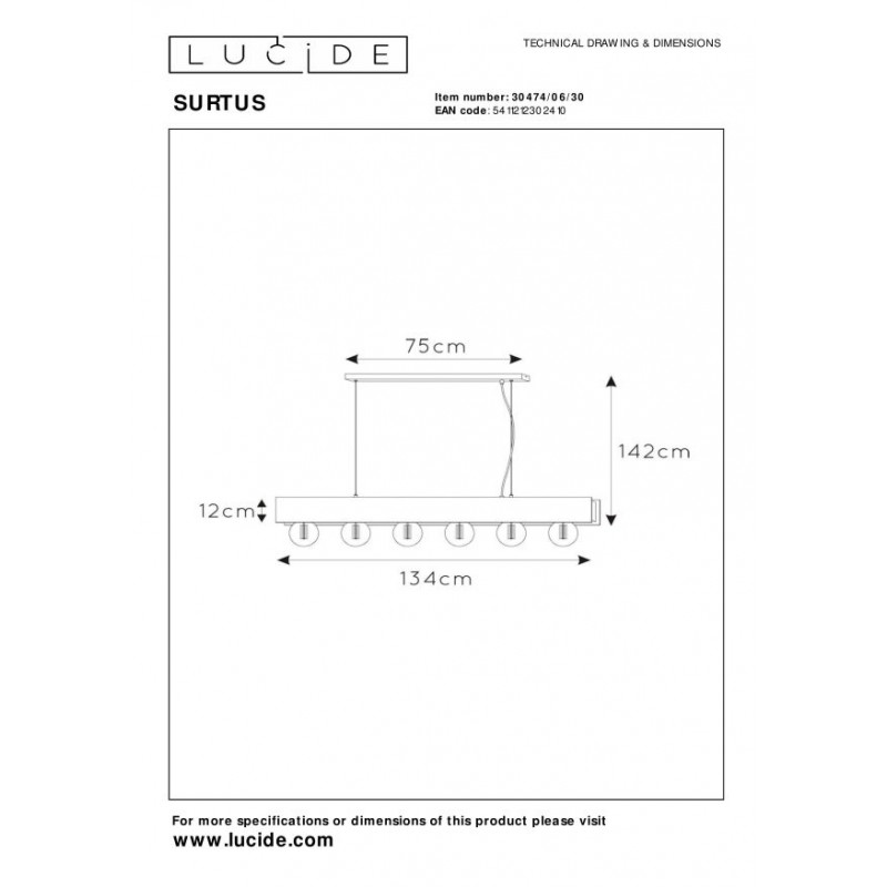 Lucide Lampa wisząca nowoczesna SURTUS 30474/06/30 czarny