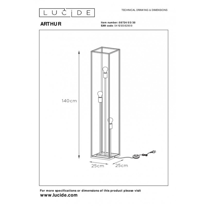 Lucide Lampa podłogowa ARTHUR 08724/03/30 czarny, miedziany
