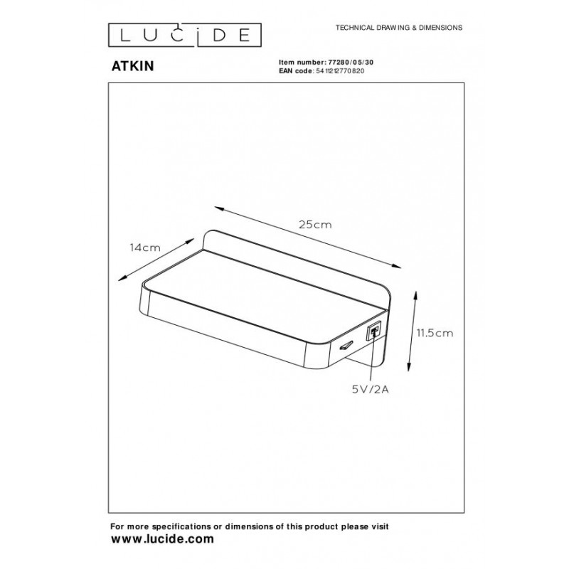 Lucide Kinkiet ATKIN 77280/05/30 czarny