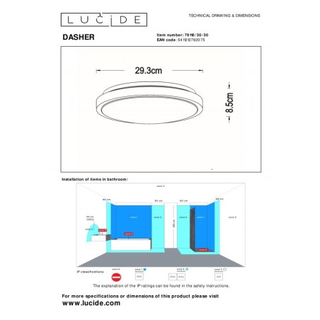 Lucide Lampa łazienkowa sufitowa DASHER 79110/30/30 czarny