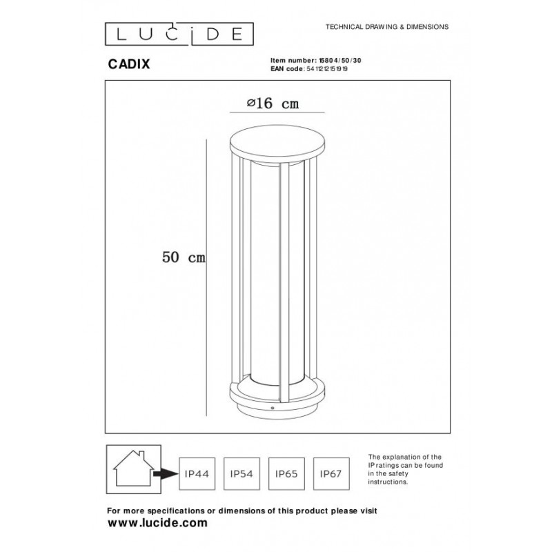 Lucide Lampa zewnętrzna stojąca CADIX 15804/50/30 czarny