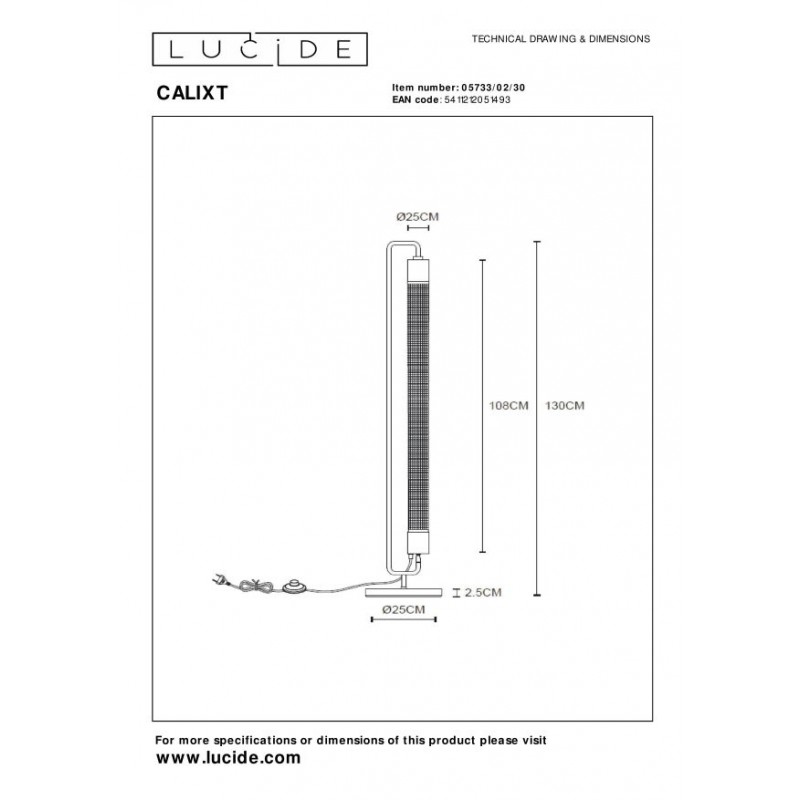 Lucide Lampa podłogowa CALIXT 05733/02/30 czarny