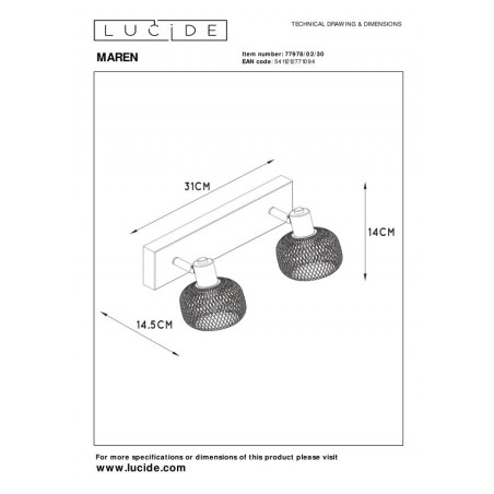 Lucide Reflektor sufitowy MAREN 77978/02/30 czarny