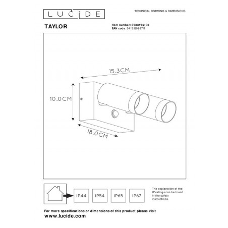 Lucide Lampa zewnętrzna ścienna TAYLOR 09831/02/30 czarny