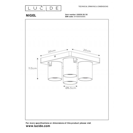 Lucide Reflektor sufitowy NIGEL 09929/20/30 czarny