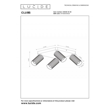 Lucide Reflektor ścienny CLUBS 09939/14/30 czarny