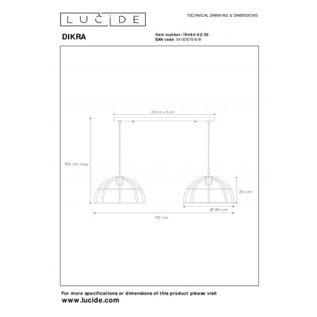 Lucide Lampa wisząca nowoczesna DIKRA 76464/02/30 czarny