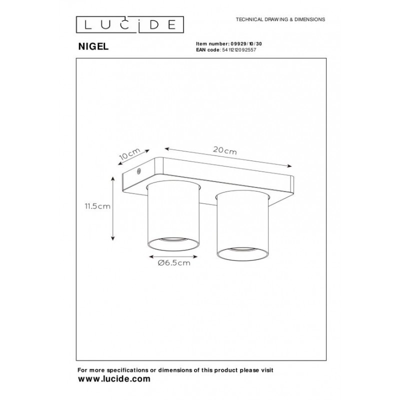 Lucide Reflektor sufitowy NIGEL 09929/10/30 czarny