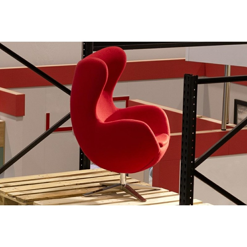 Fotel EGG SZEROKI czerwony.1 - wełna, podstawa stal