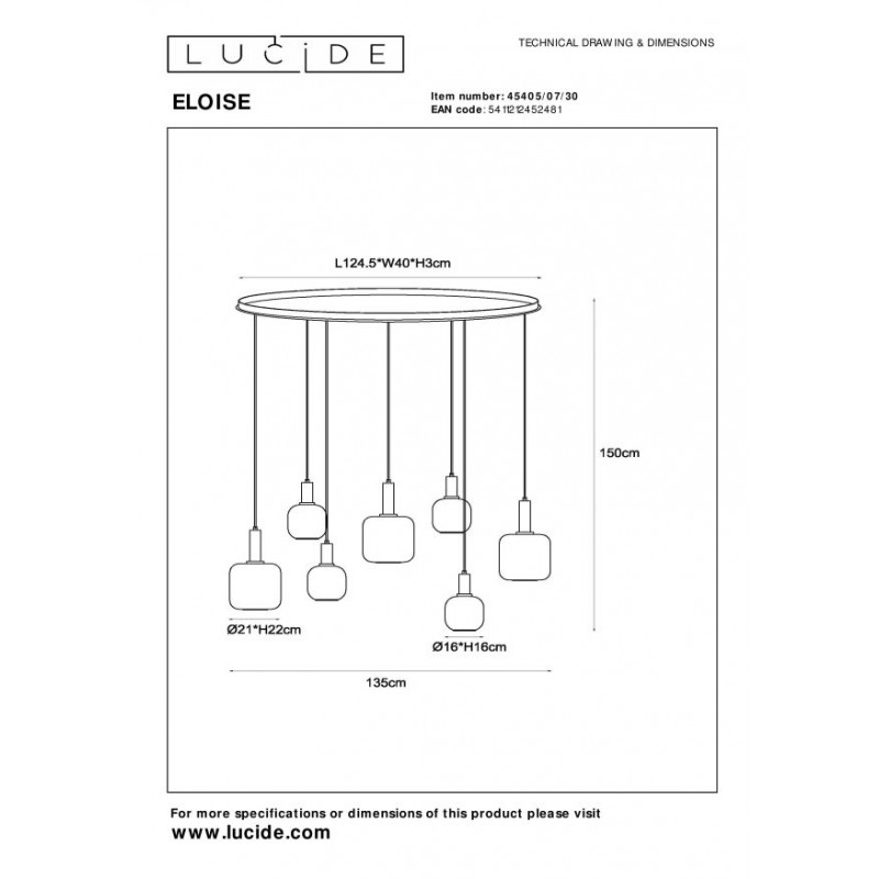 Lucide Lampa wisząca nowoczesna ELOISE 45405/07/30 czarny