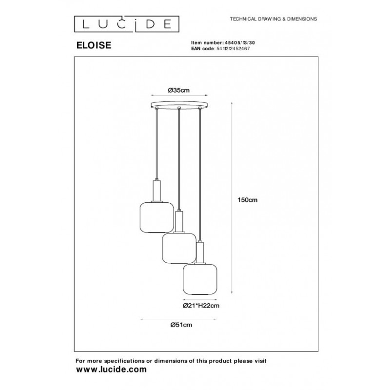 Lucide Lampa wisząca nowoczesna ELOISE 45405/13/30 czarny