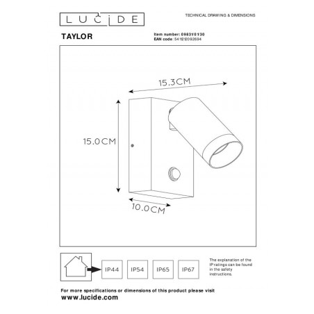 Lucide Lampa zewnętrzna ścienna TAYLOR 09831/01/30 czarny