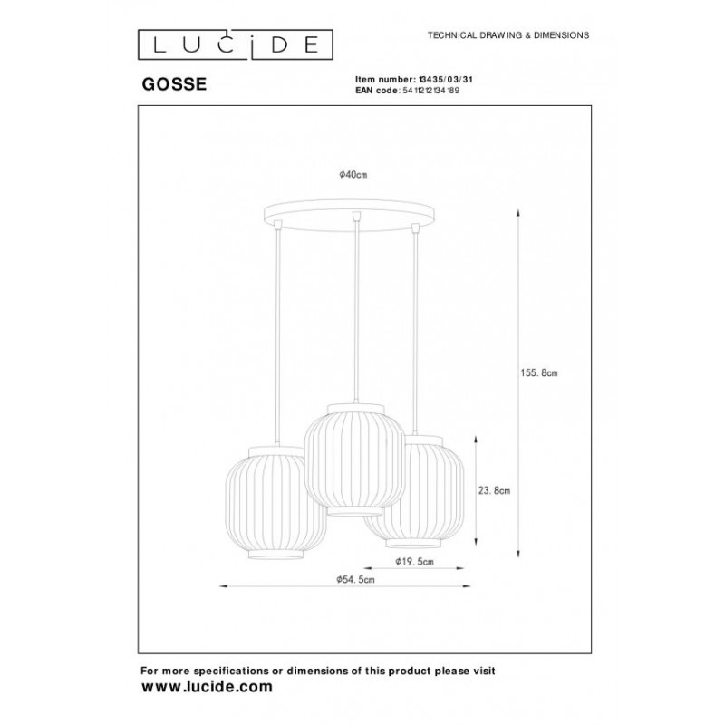 Lucide Lampa wisząca nowoczesna GOSSE 13435/03/31 biały, złoty i odcienie złota
