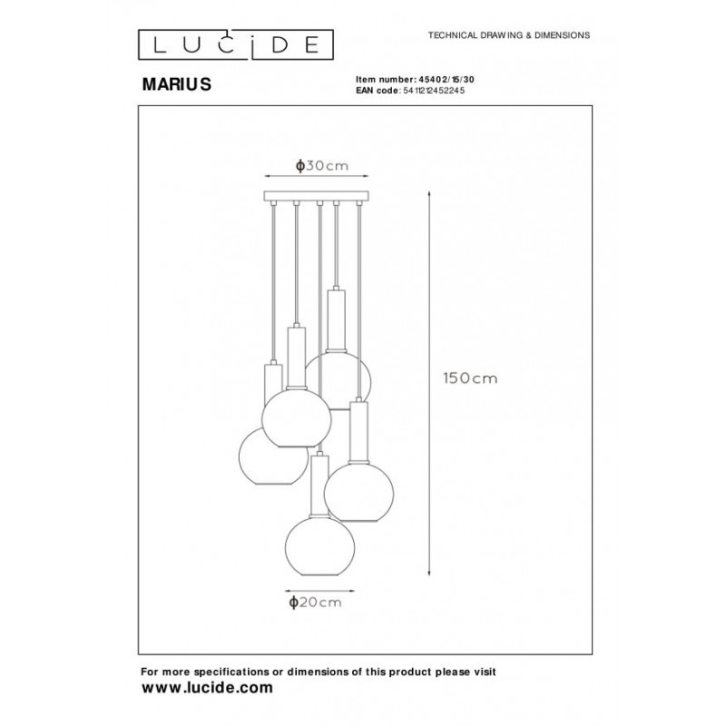 Lucide Lampa wisząca nowoczesna MARIUS 45402/15/30 czarny