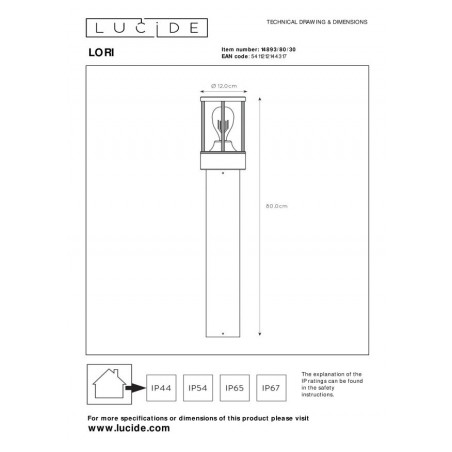 Lucide Lampa zewnętrzna stojąca LORI 14893/80/30 antracyt