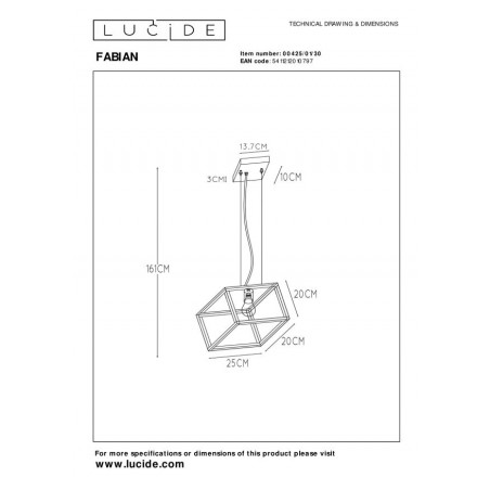 Lucide Lampa wisząca nowoczesna FABIAN 00425/01/30 czarny