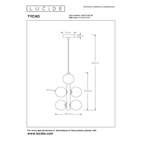 Lucide Lampa wisząca nowoczesna TYCHO 45474/06/30 czarny