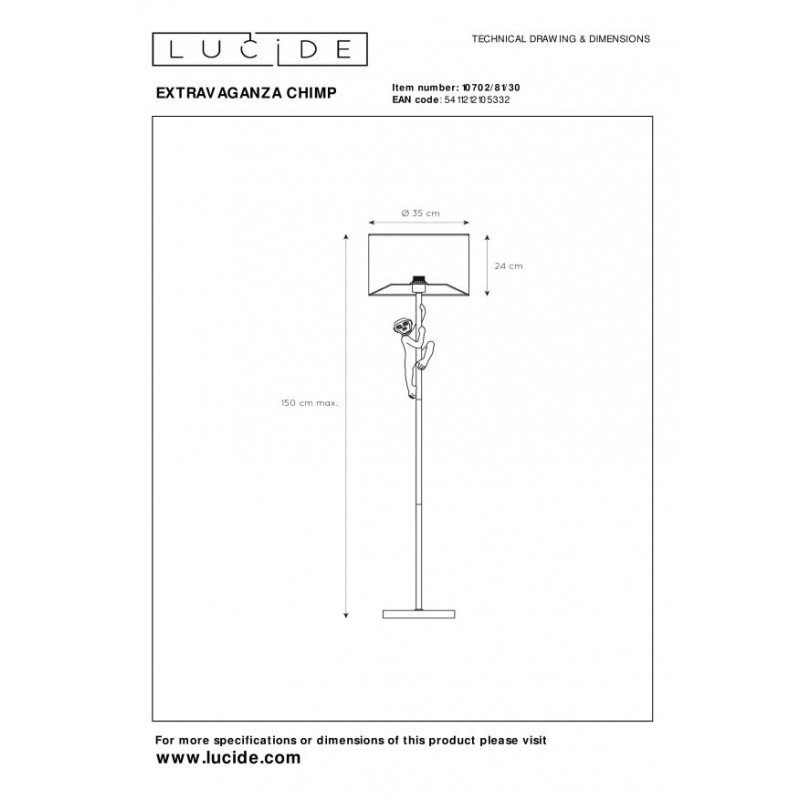 Lucide Lampa podłogowa EXTRAVAGANZA CHIMP 10702/81/30 czarny, złoty i odcienie złota