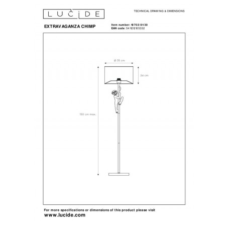 Lucide Lampa podłogowa EXTRAVAGANZA CHIMP 10702/81/30 czarny, złoty i odcienie złota