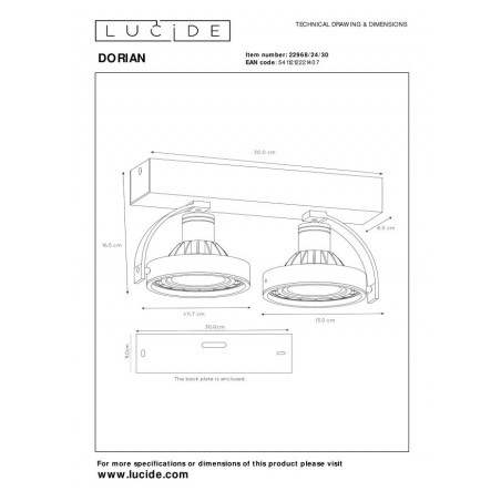Lucide Reflektor sufitowy DORIAN 22968/24/30 czarny