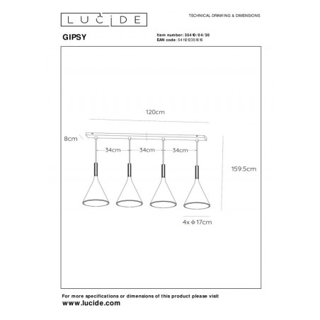 Lucide Lampa wisząca nowoczesna GIPSY 35410/04/30 czarny