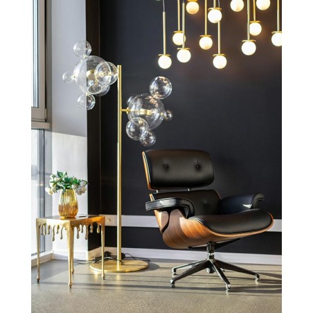 Fotel LOUNGE czarny / orzech - skóra naturalna