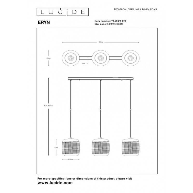 Lucide Lampa wisząca nowoczesna ERYN 70483/03/11 srebrny i odcienie srebra