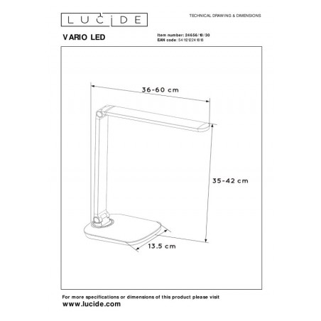 Lucide Lampa biurkowa VARIO 24656/10/30 czarny