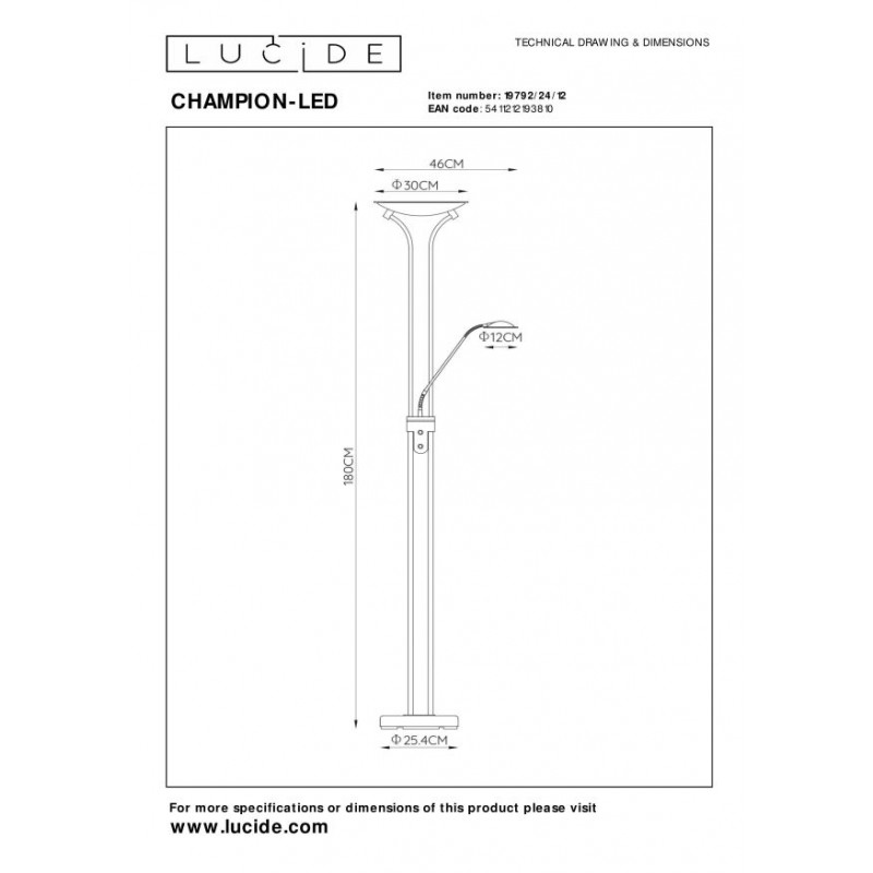 Lucide Lampa podłogowa CHAMPION-LED 19792/24/12 srebrny i odcienie srebra