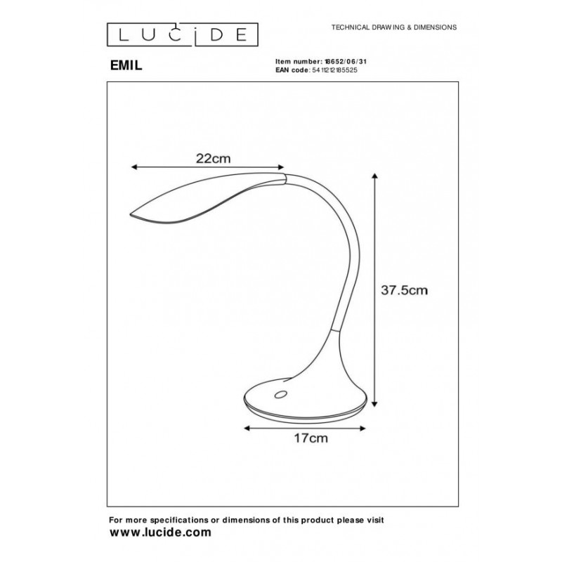 Lucide Lampa biurkowa EMIL 18652/06/31 biały