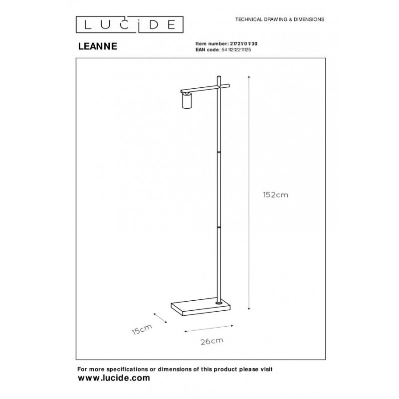 Lucide Lampa podłogowa LEANNE 21721/01/30 czarny