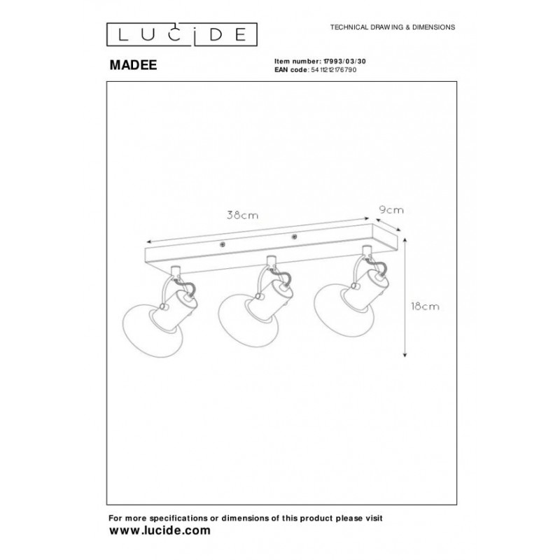 Lucide Reflektor sufitowy MADEE 17993/03/30 czarny