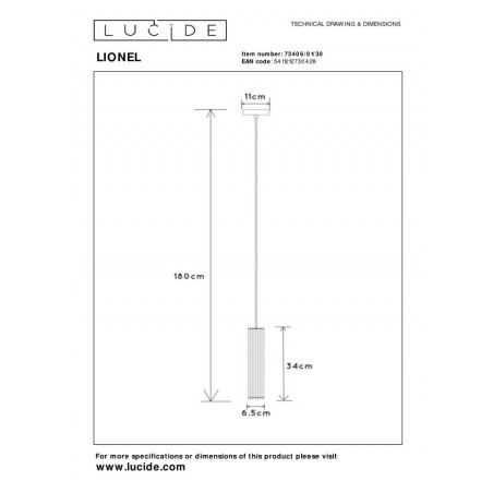 Lucide Lampa wisząca nowoczesna LIONEL 73406/01/30 czarny