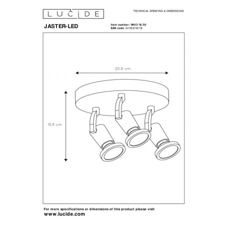 Lucide Reflektor sufitowy JASTER LED 11903/15/30 czarny