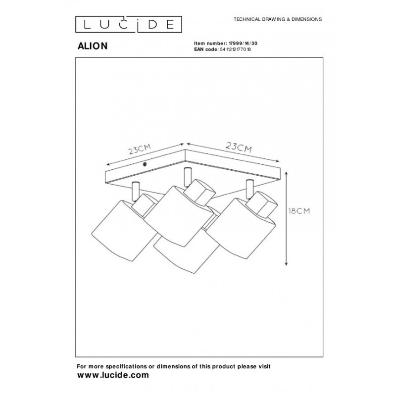 Lucide Reflektor sufitowy ALION 17999/14/30 czarny, szary i odcienie szarości
