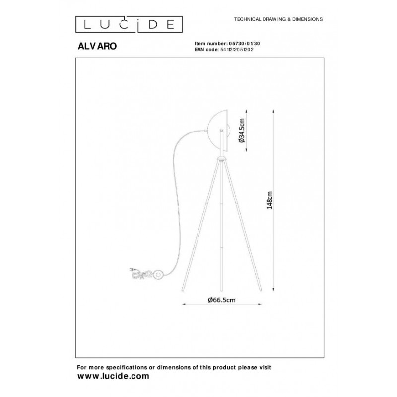 Lucide Lampa podłogowa ALVARO 05730/01/30 czarny, złoty i odcienie złota