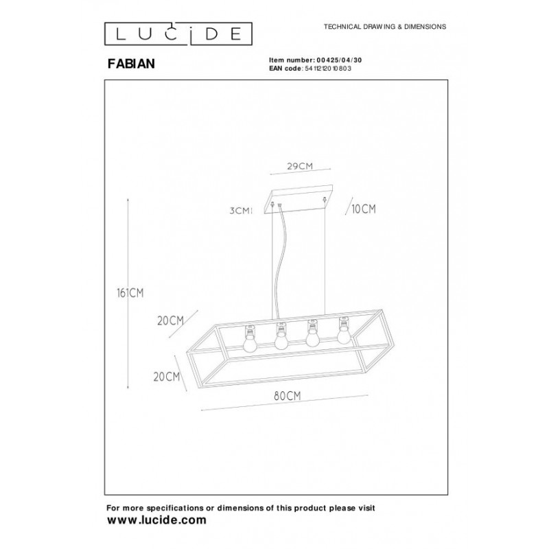 Lucide Lampa wisząca nowoczesna FABIAN 00425/04/30 czarny