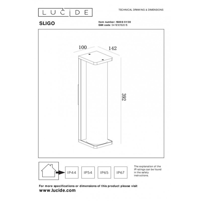 Lucide Lampa zewnętrzna ścienna SLIGO 15808/01/30 czarny
